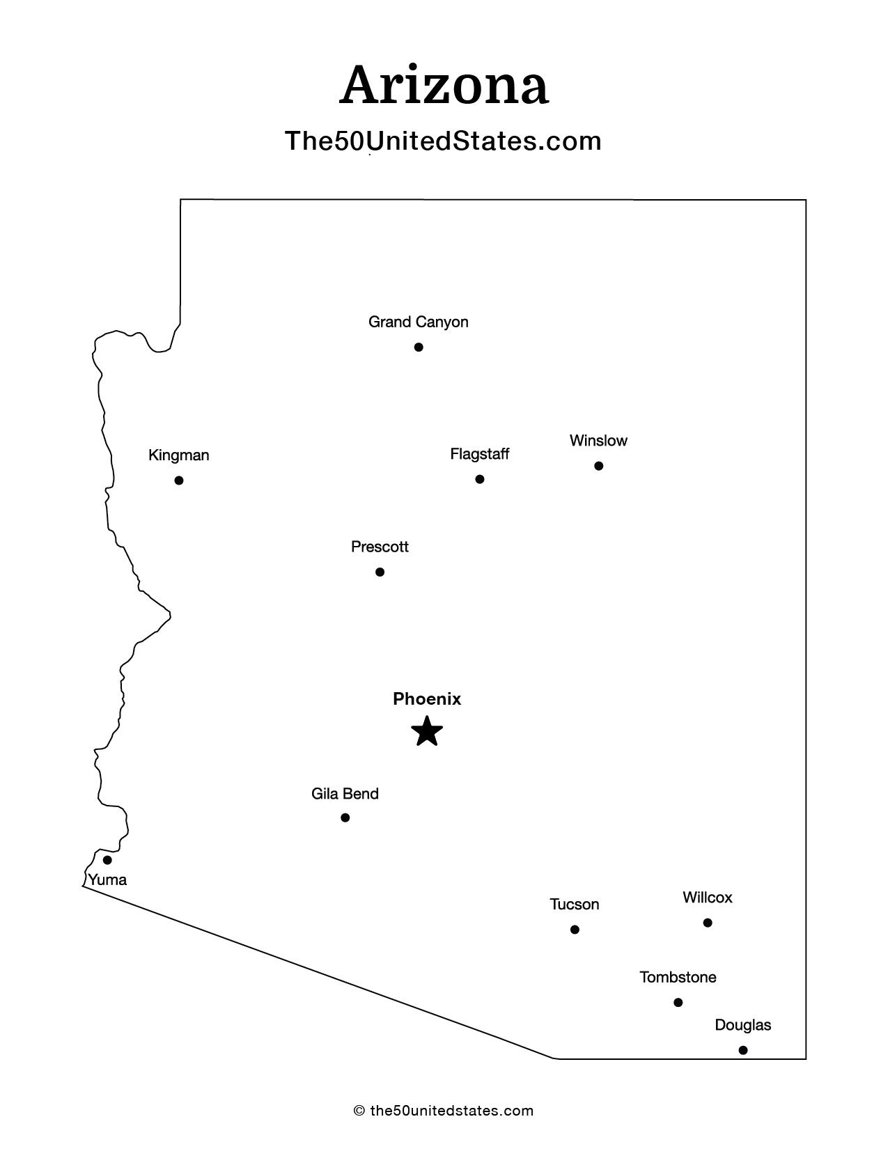 Arizona with Cities (Labeled)