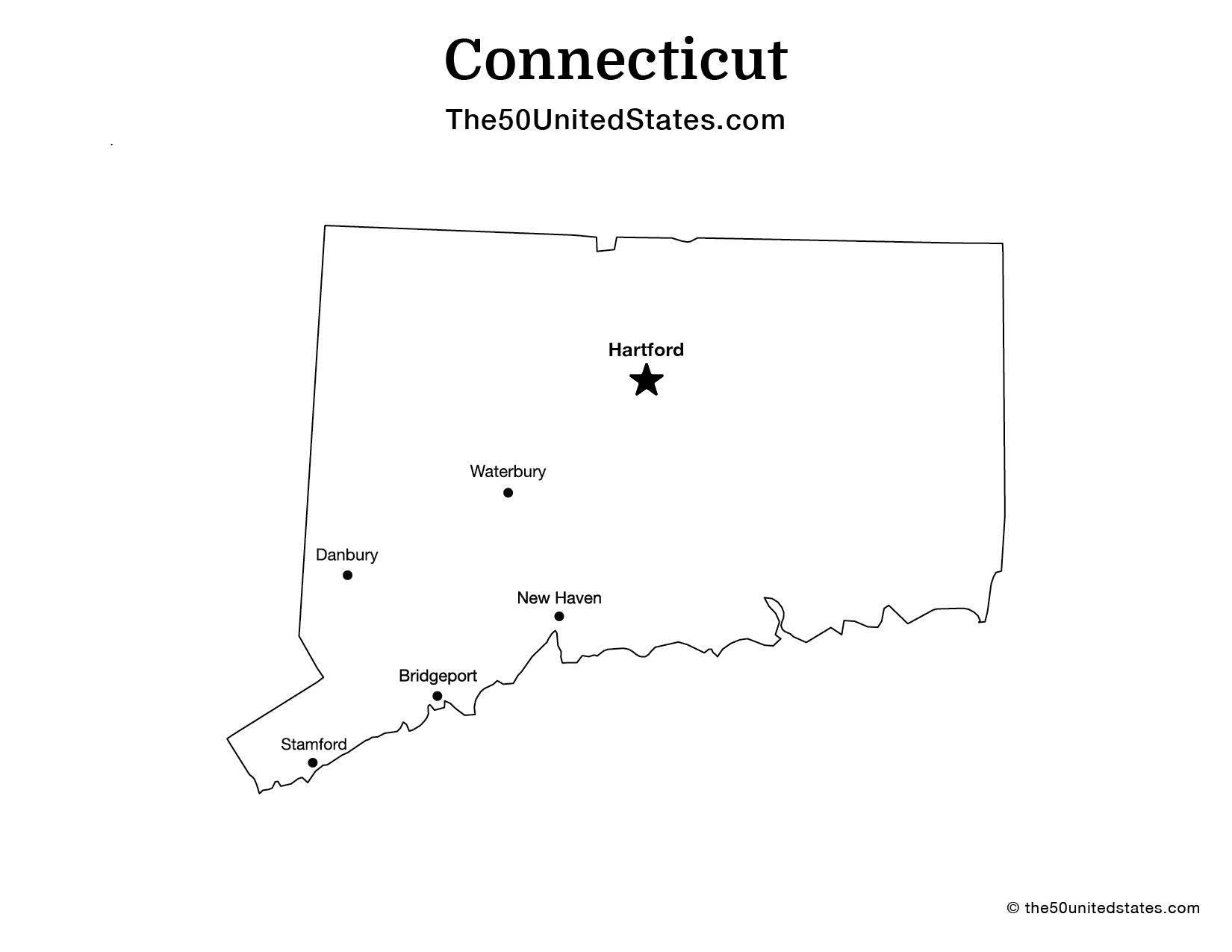 Map of Connecticut with Cities (Labeled)
