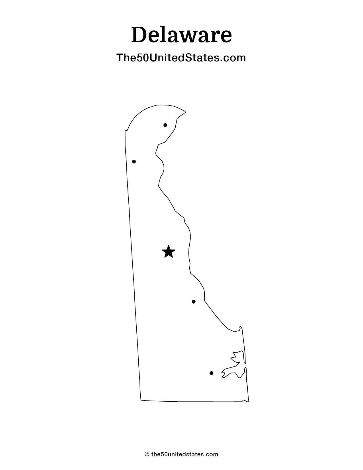 Map of Delaware with Cities (Blank)