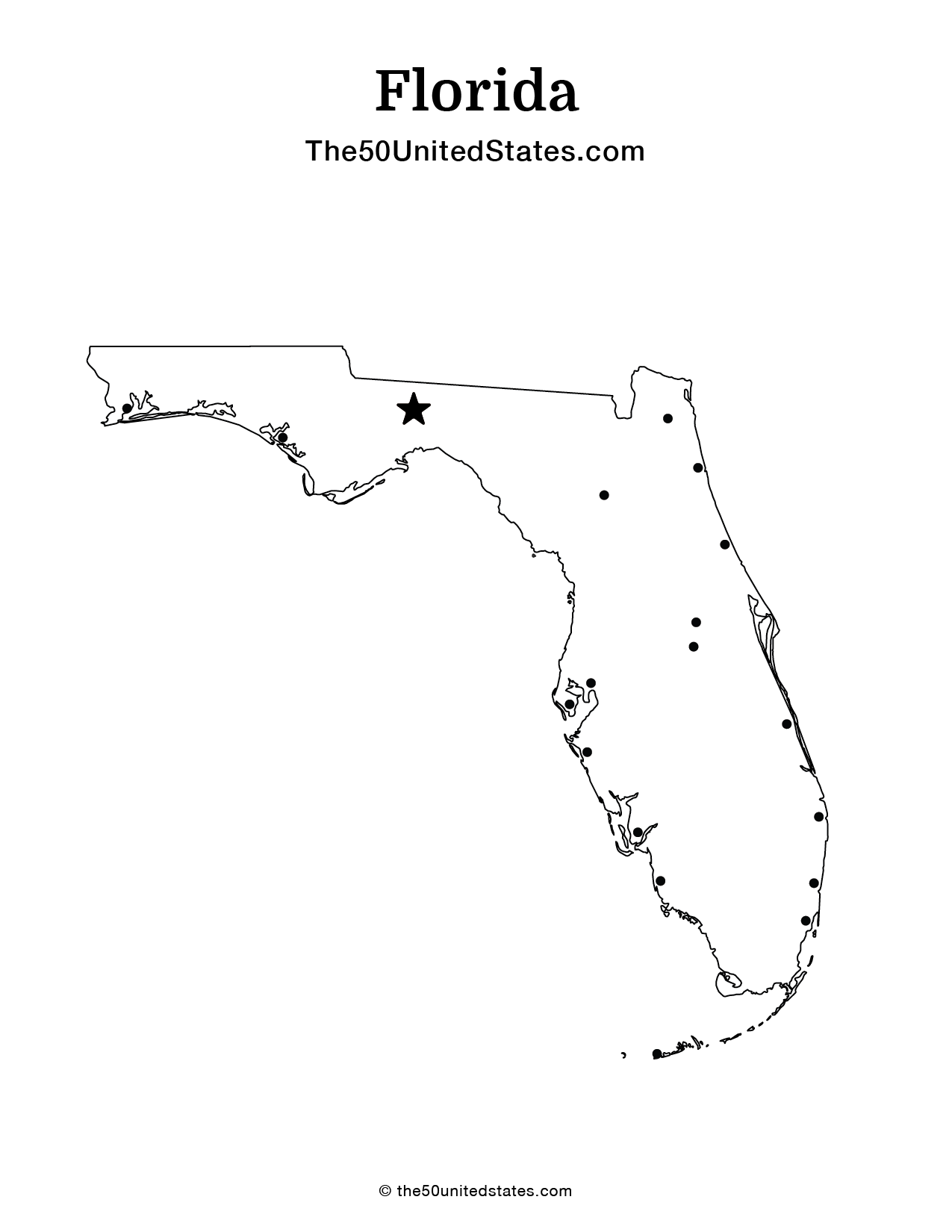 Map of Florida with Cities (Blank)