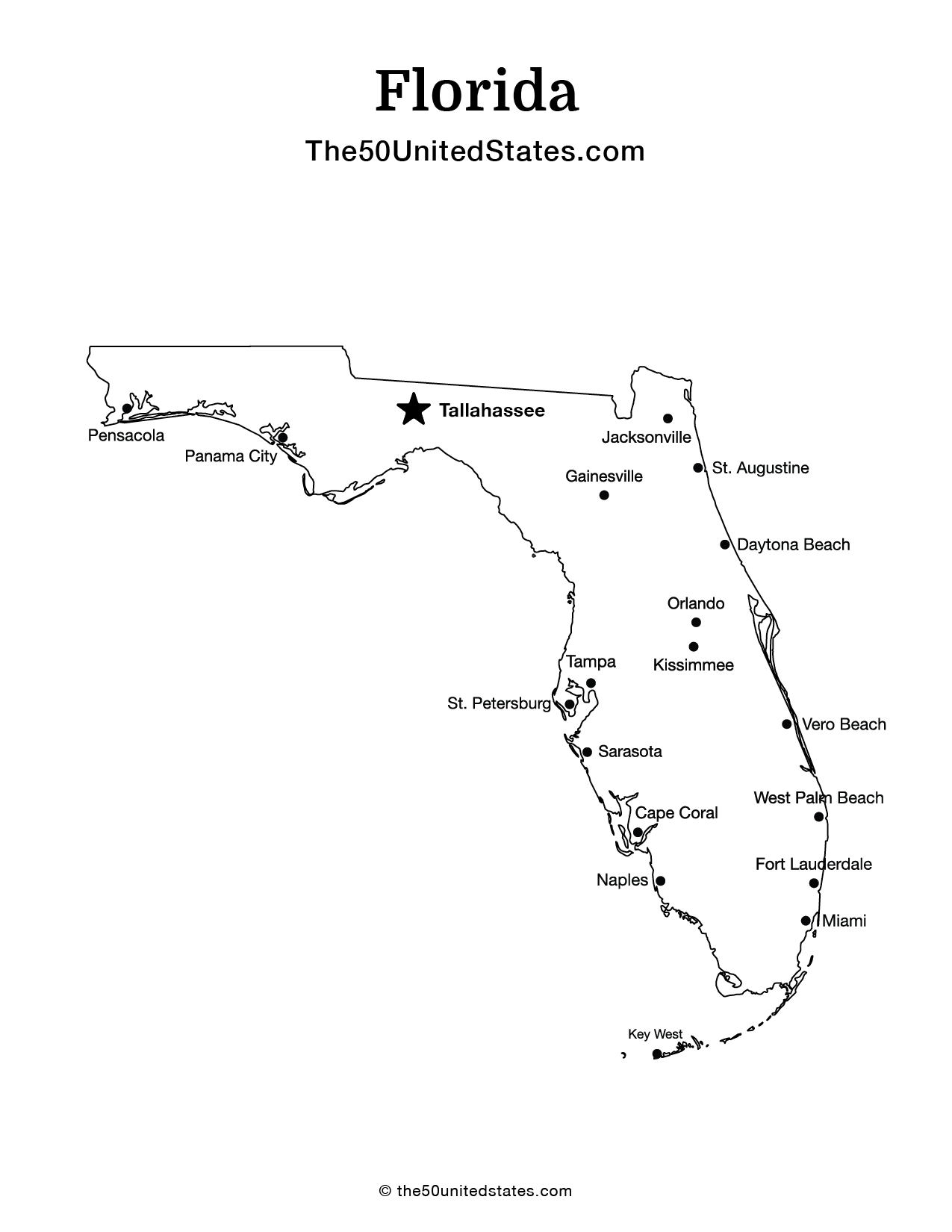 Map of Florida with Cities (Labeled)