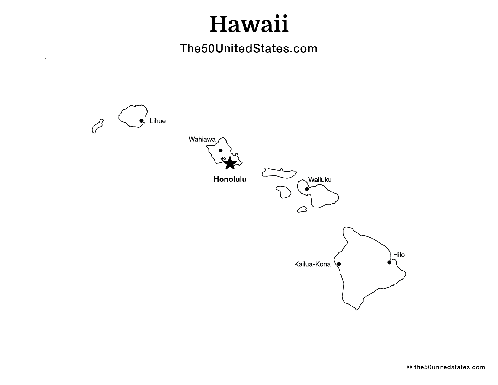 Map of Hawaii with Cities (Labeled)