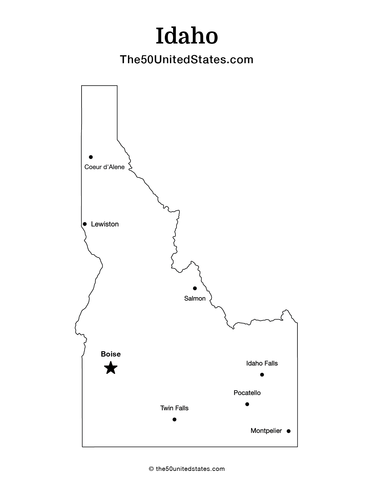 Map of Idaho with Cities (Labeled)