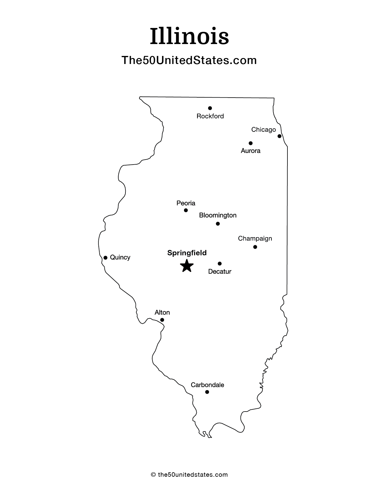 Map of Illinois with Cities (Labeled)