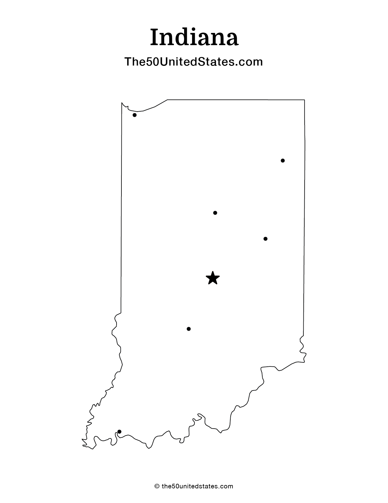 Map of Indiana with Cities (Blank)