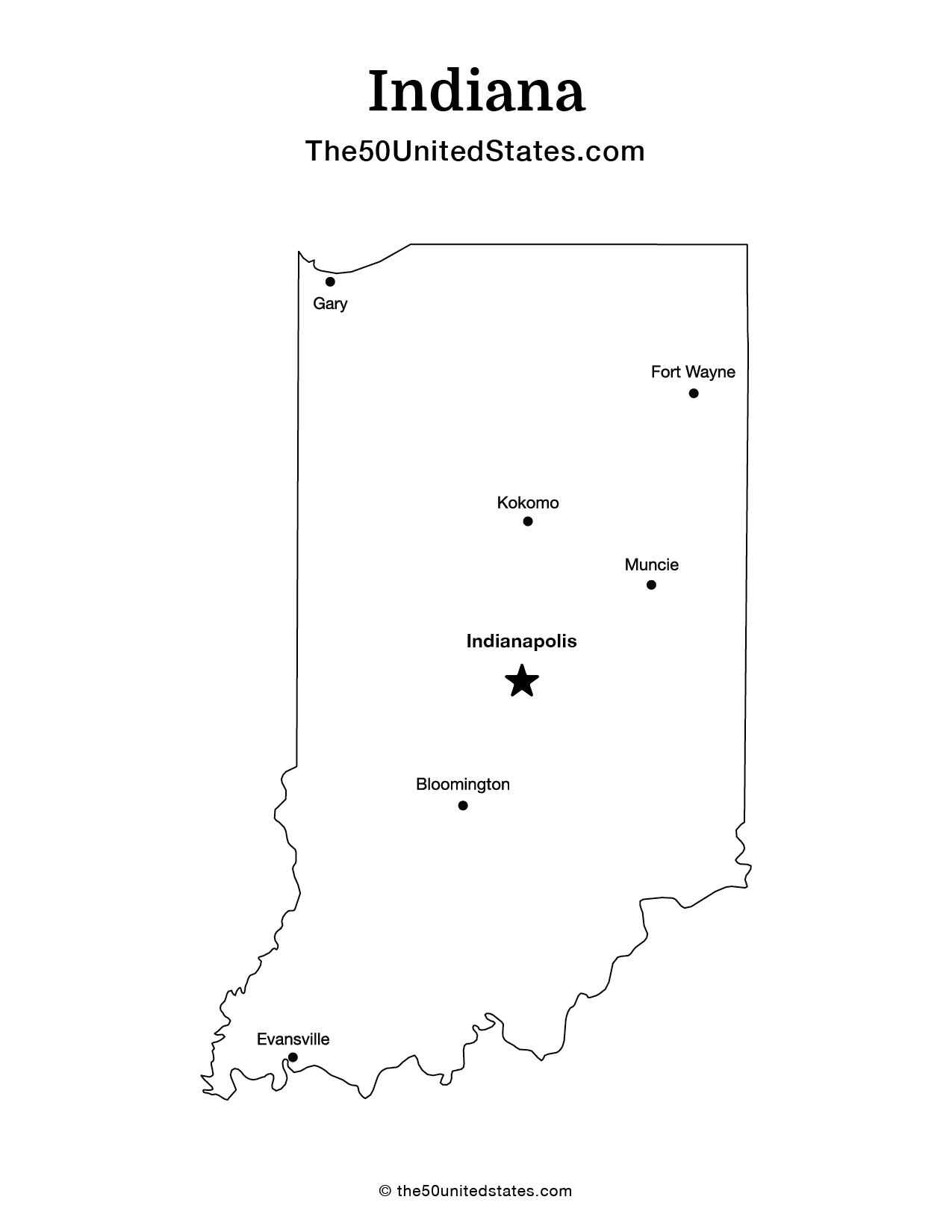 Map of Indiana with Cities (Labeled)