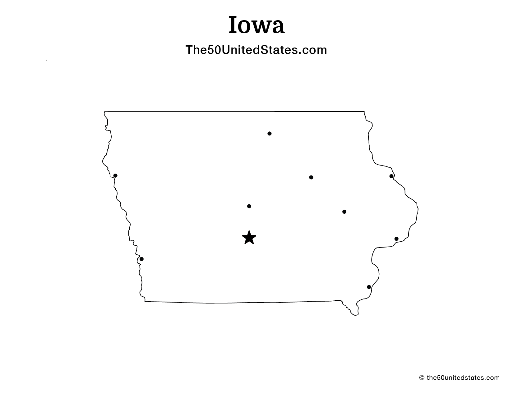 Map of Iowa with Cities (Blank)