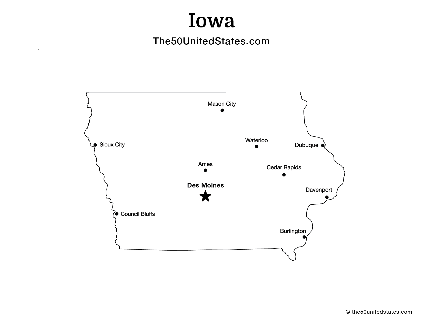 Map of Iowa with Cities (Labeled)