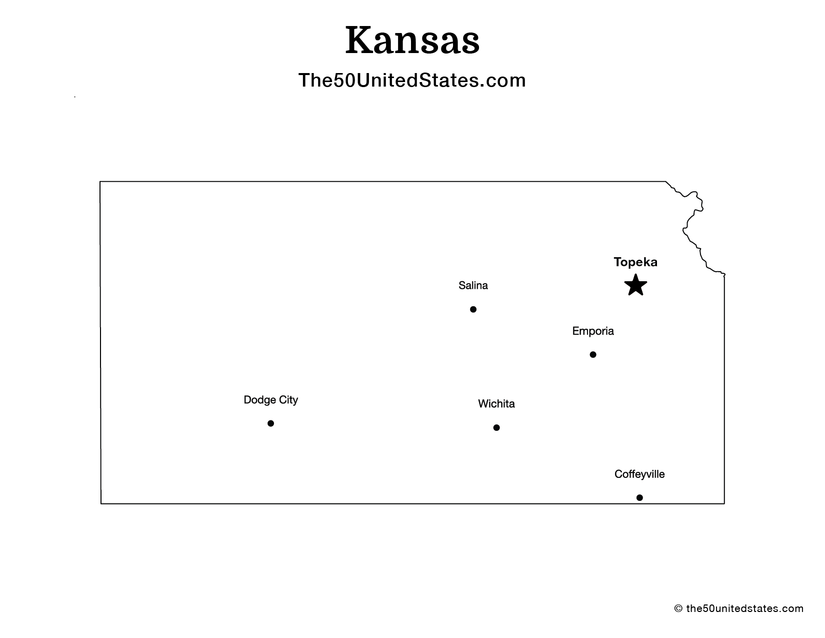 Map of Kansas with Cities (Labeled)