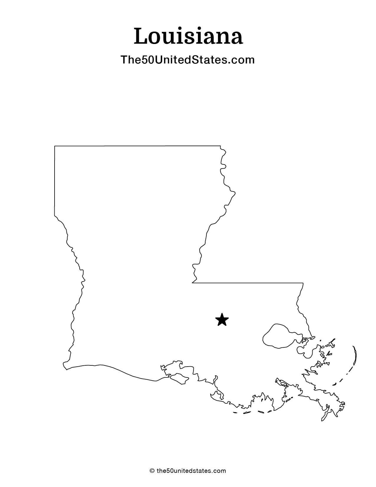 Map of Louisiana with Capital (Blank)