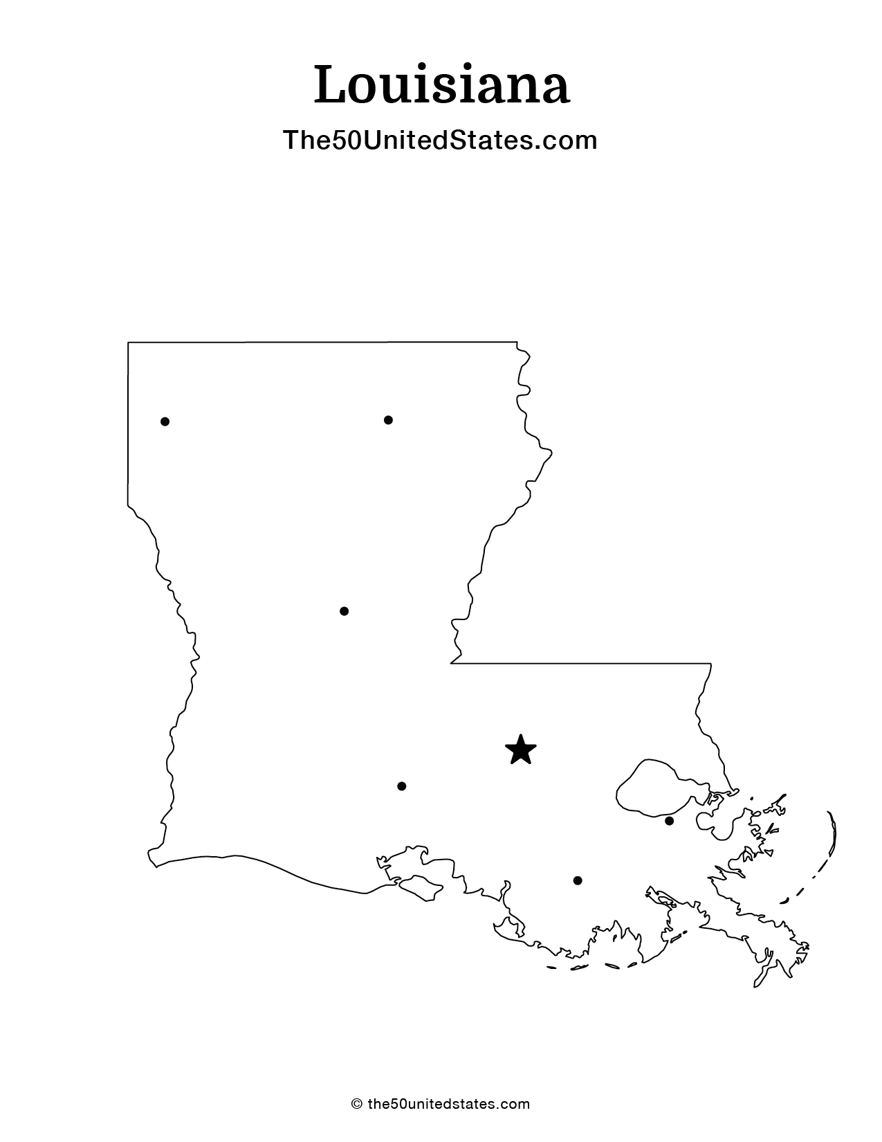 Map of Louisiana with Cities (Blank)