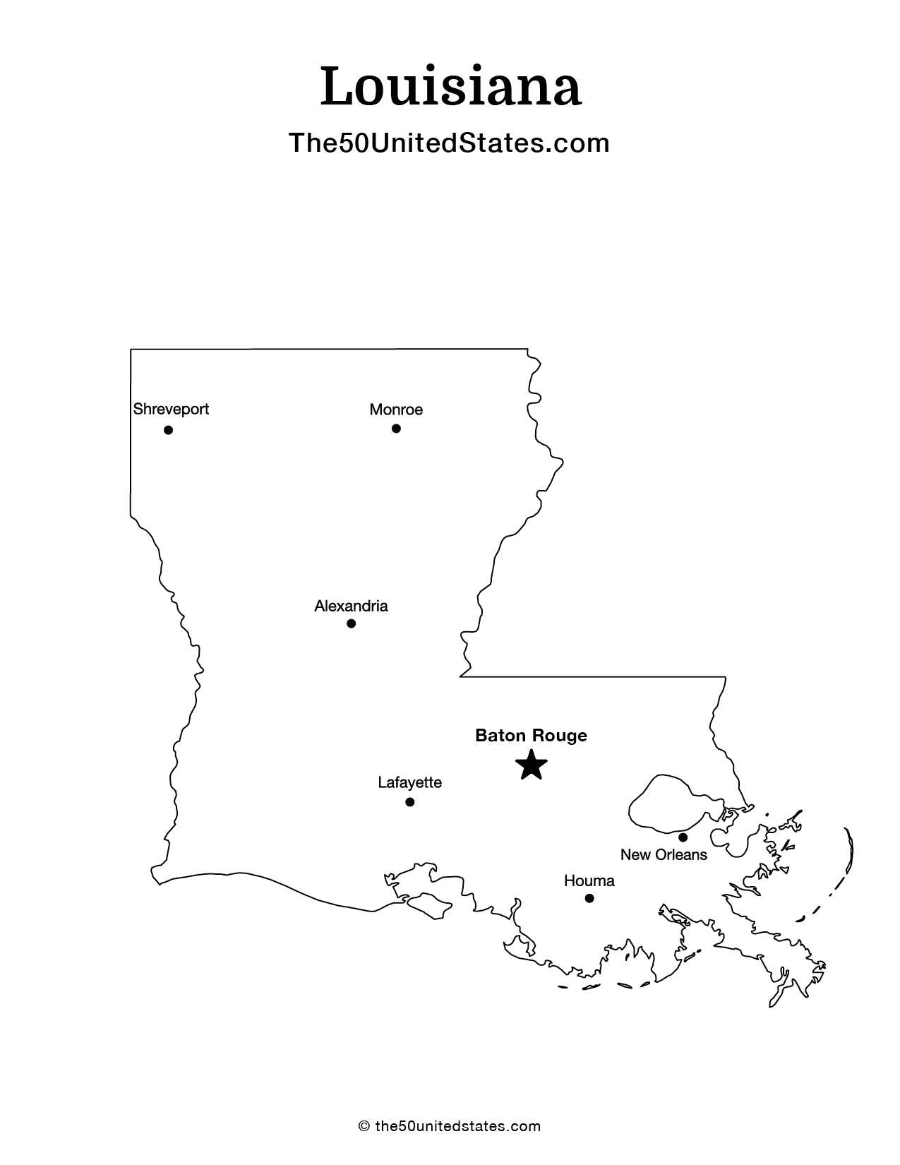 Map of Louisiana with Cities (Labeled)