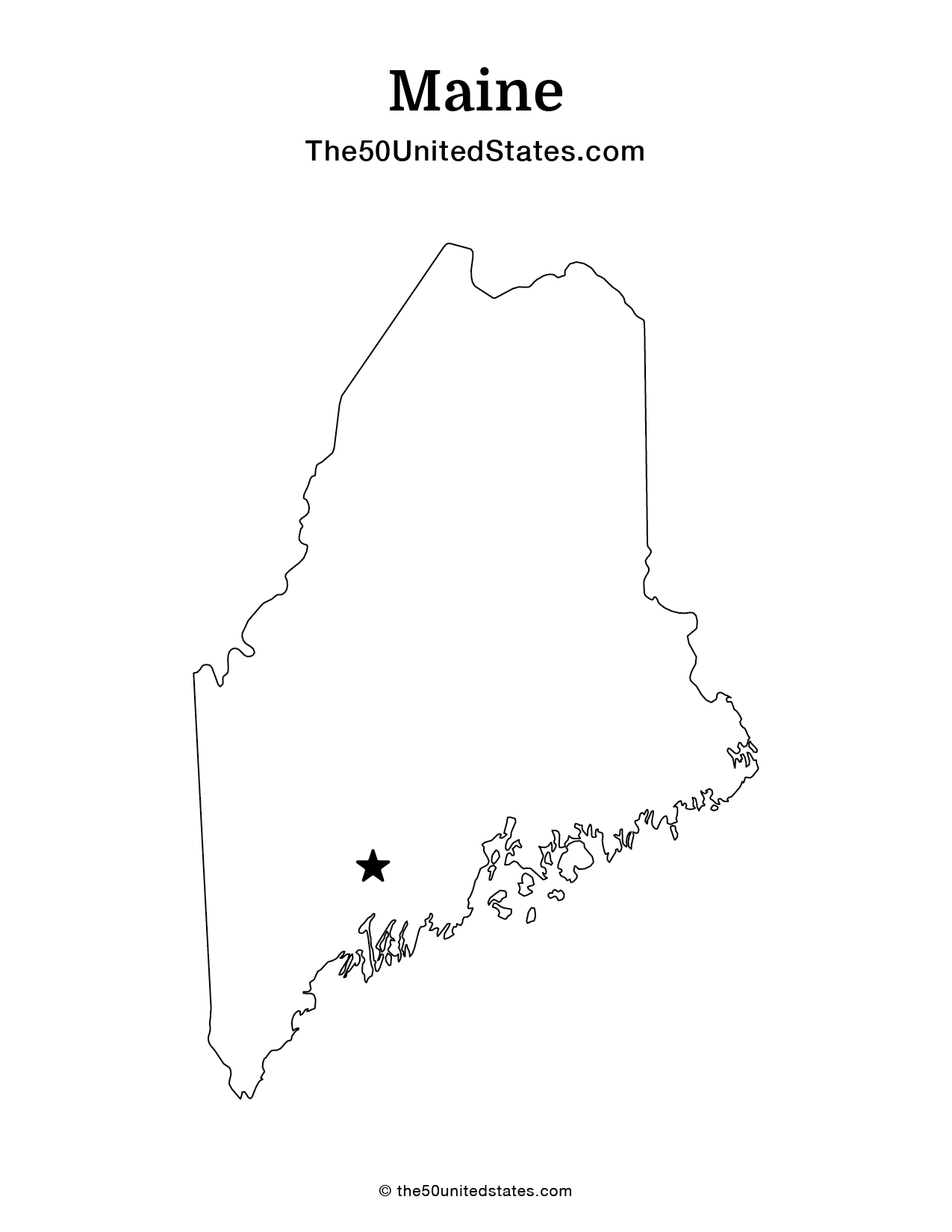 Map of Maine with Capital (Blank)