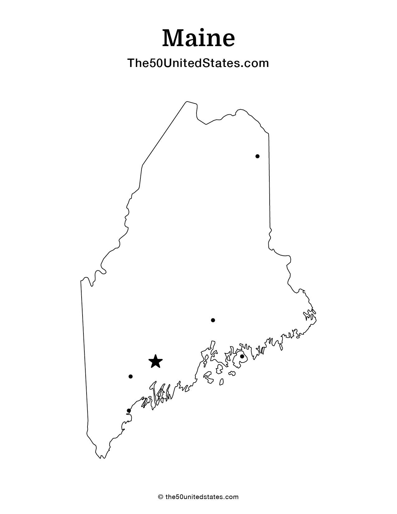 Map of Maine with Cities (Blank)