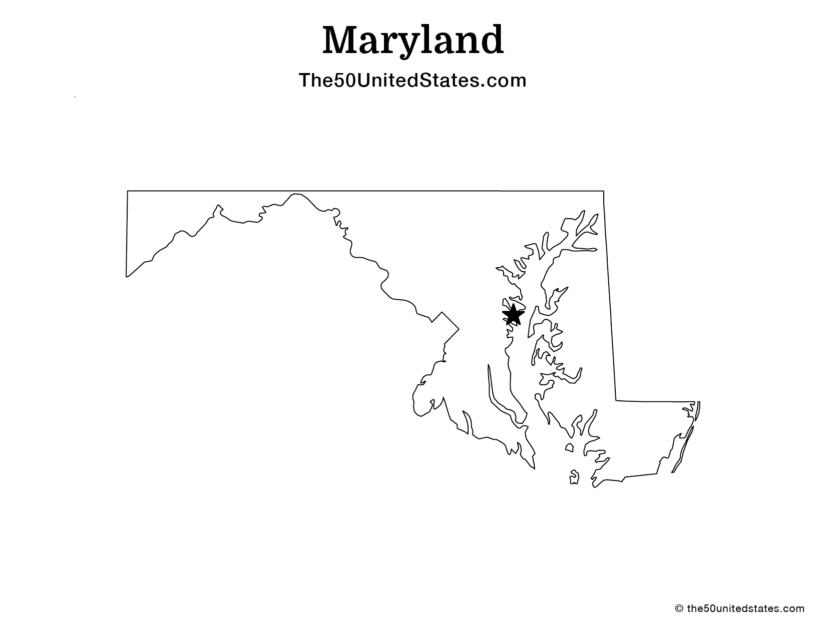 Map of Maryland with Capital (Blank)