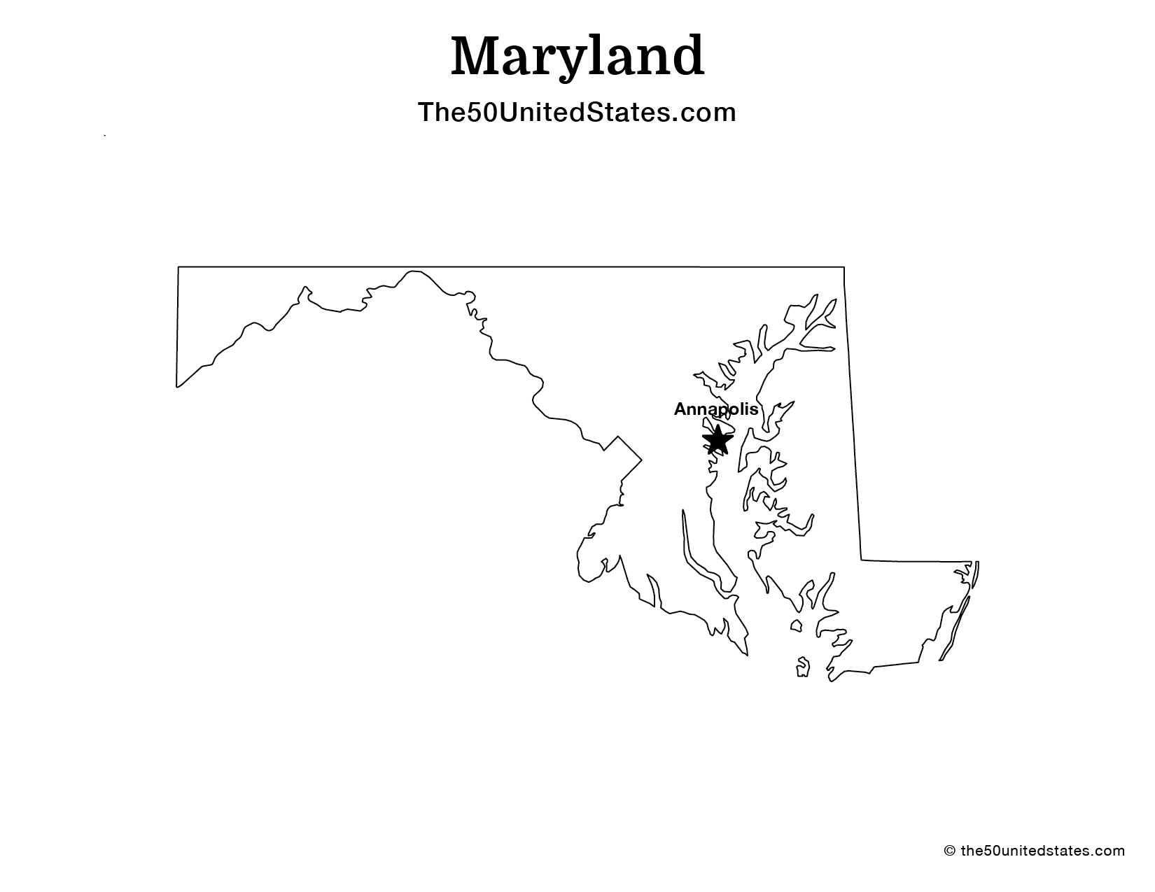 Map of Maryland with Capital (Labeled)