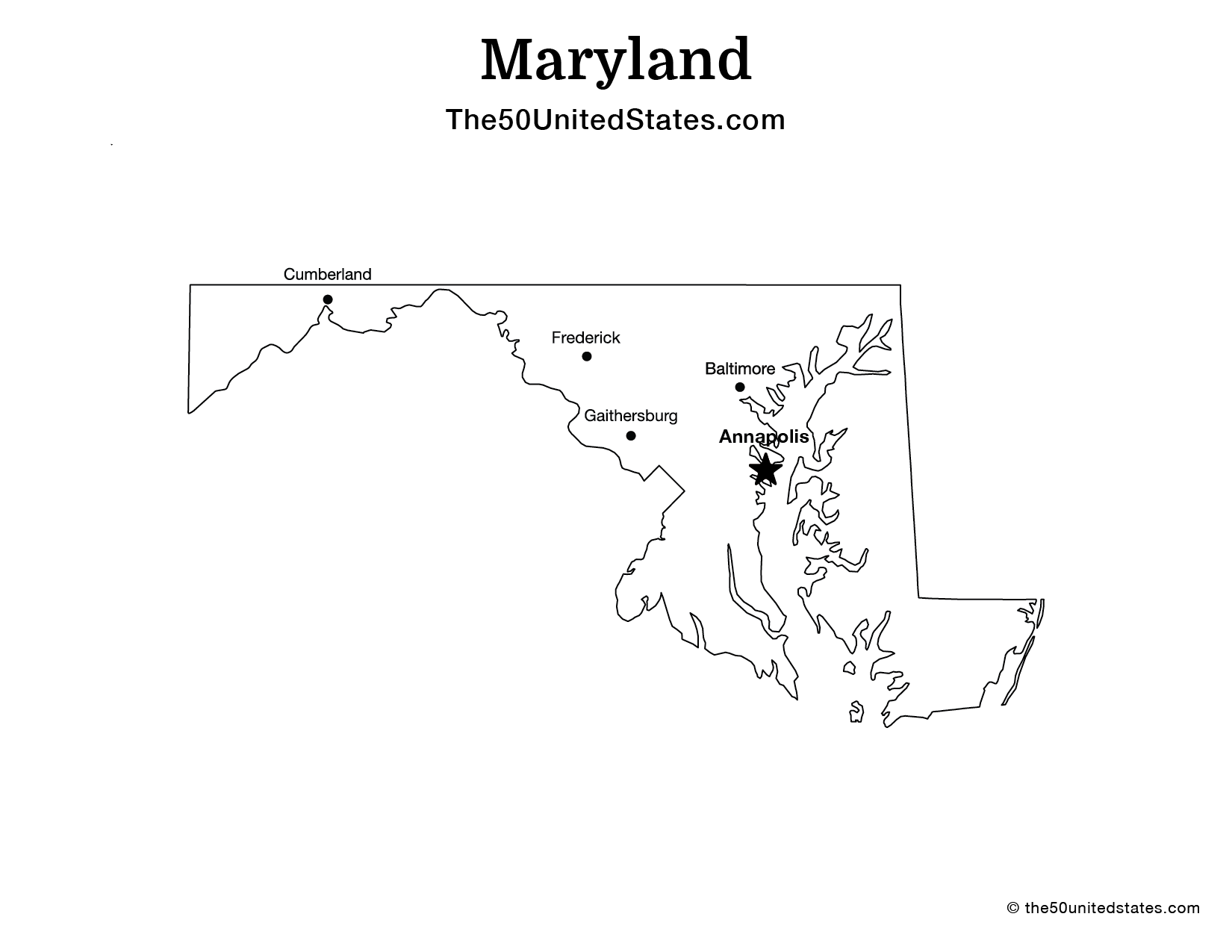 Map of Maryland with Cities (Labeled)