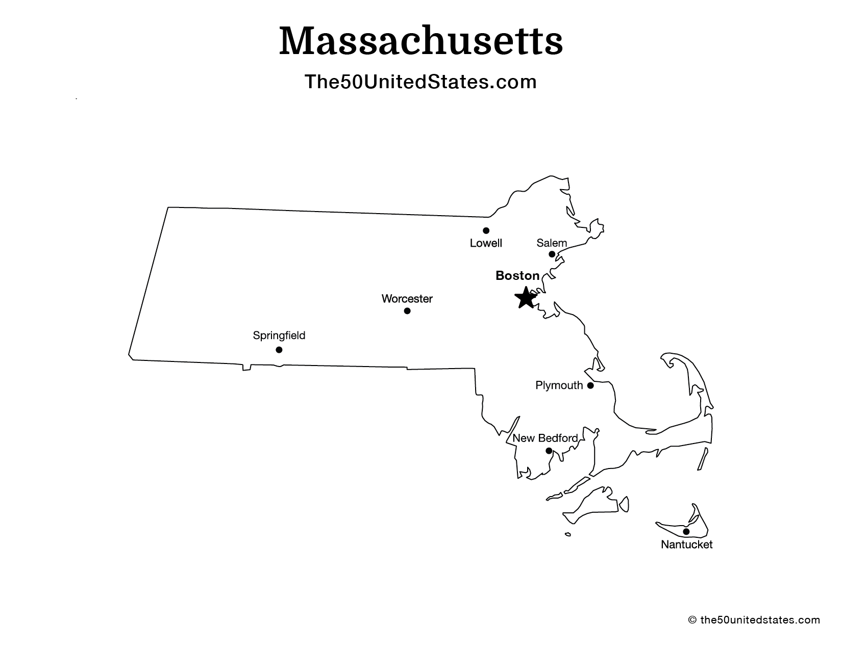 Map of Massachusetts with Cities (Labeled)