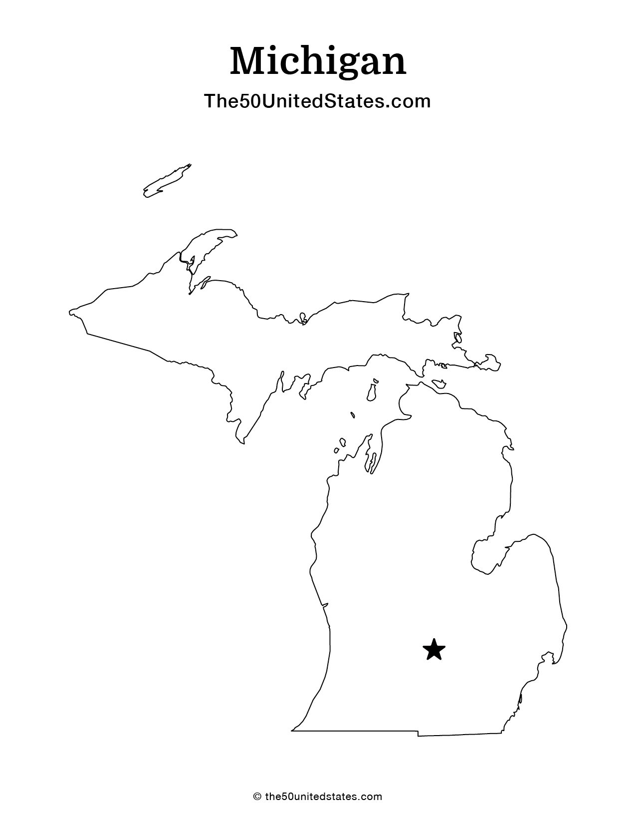 Map of Michigan with Capital (Blank)