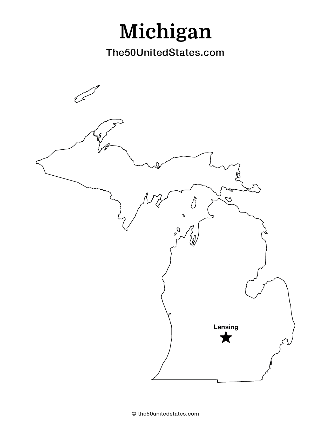 Map of Michigan with Capital (Labeled)