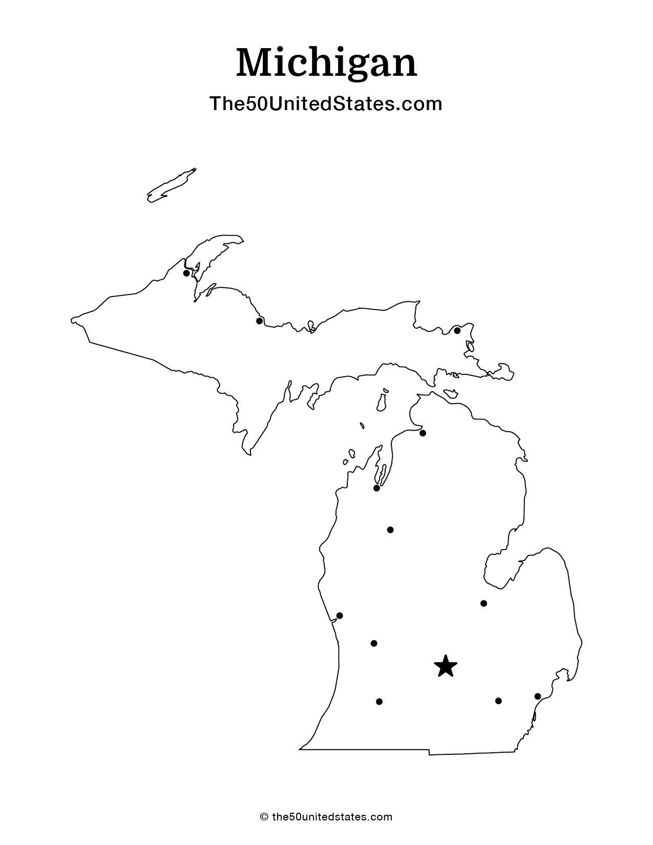 Map of Michigan with Cities (Blank)