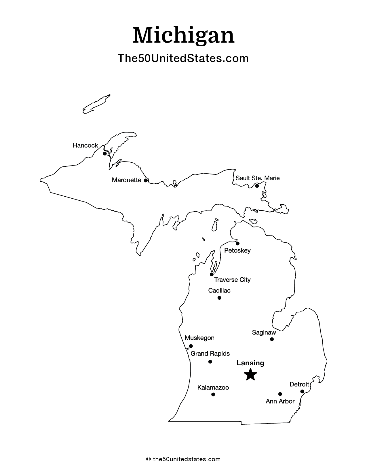 Map of Michigan with Cities (Labeled)