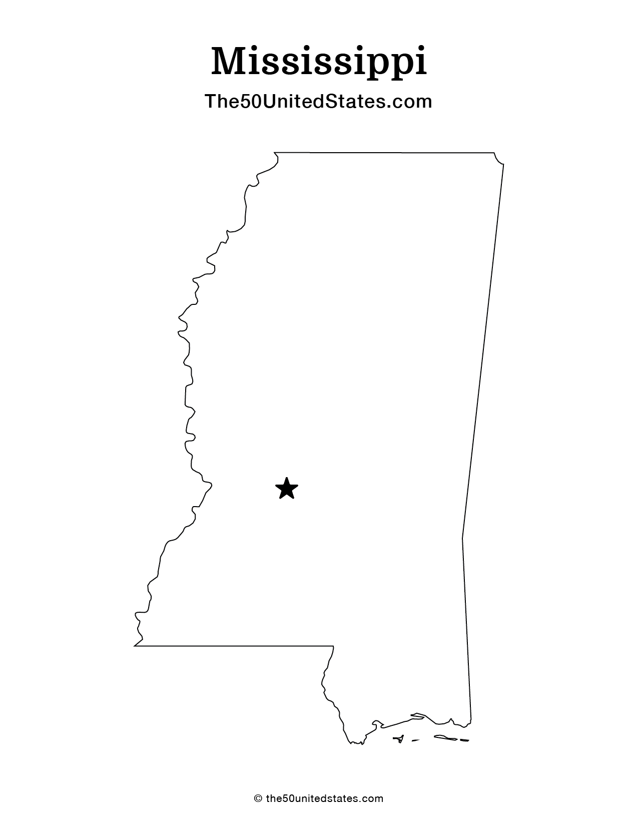 Map of Mississippi with Capital (Blank)