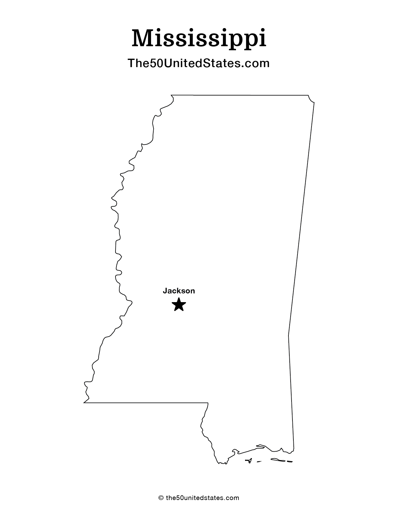 Map of Mississippi with Capital (Labeled)