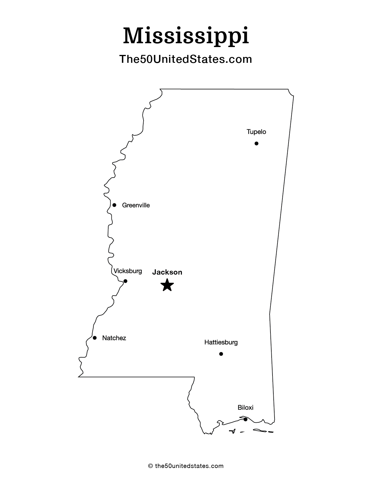 Map of Mississippi with Cities (Labeled)