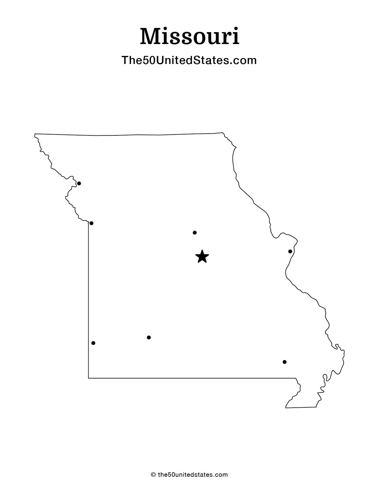 Map of Missouri with Cities (Blank)
