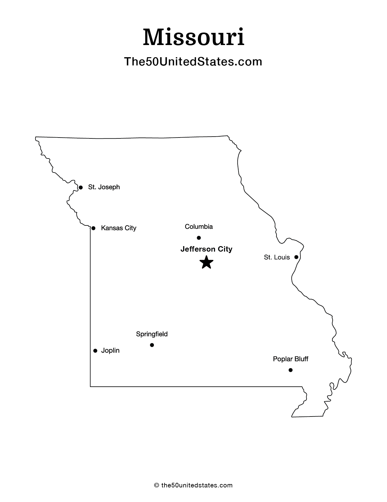 Map of Missouri with Cities (Labeled)