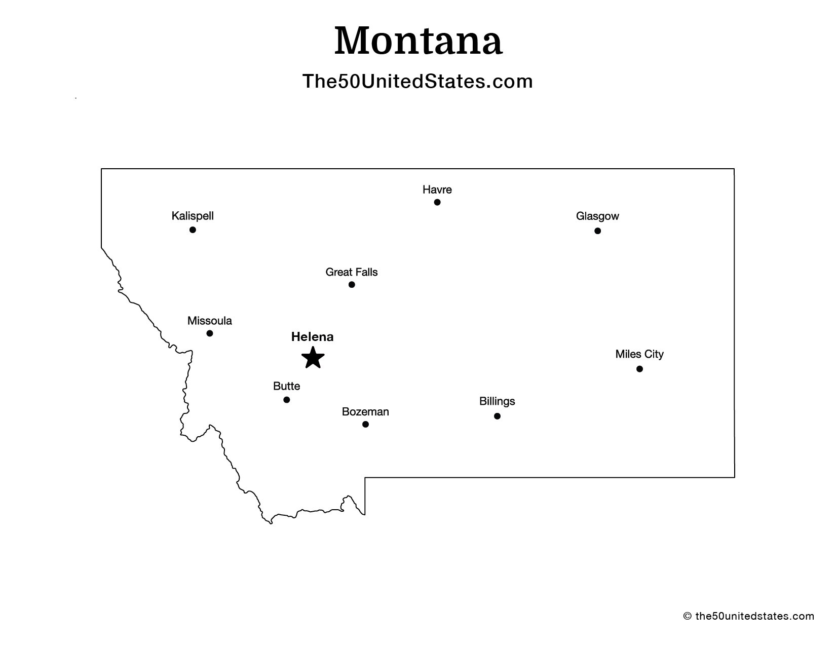 Map of Montana with Cities (Labeled)
