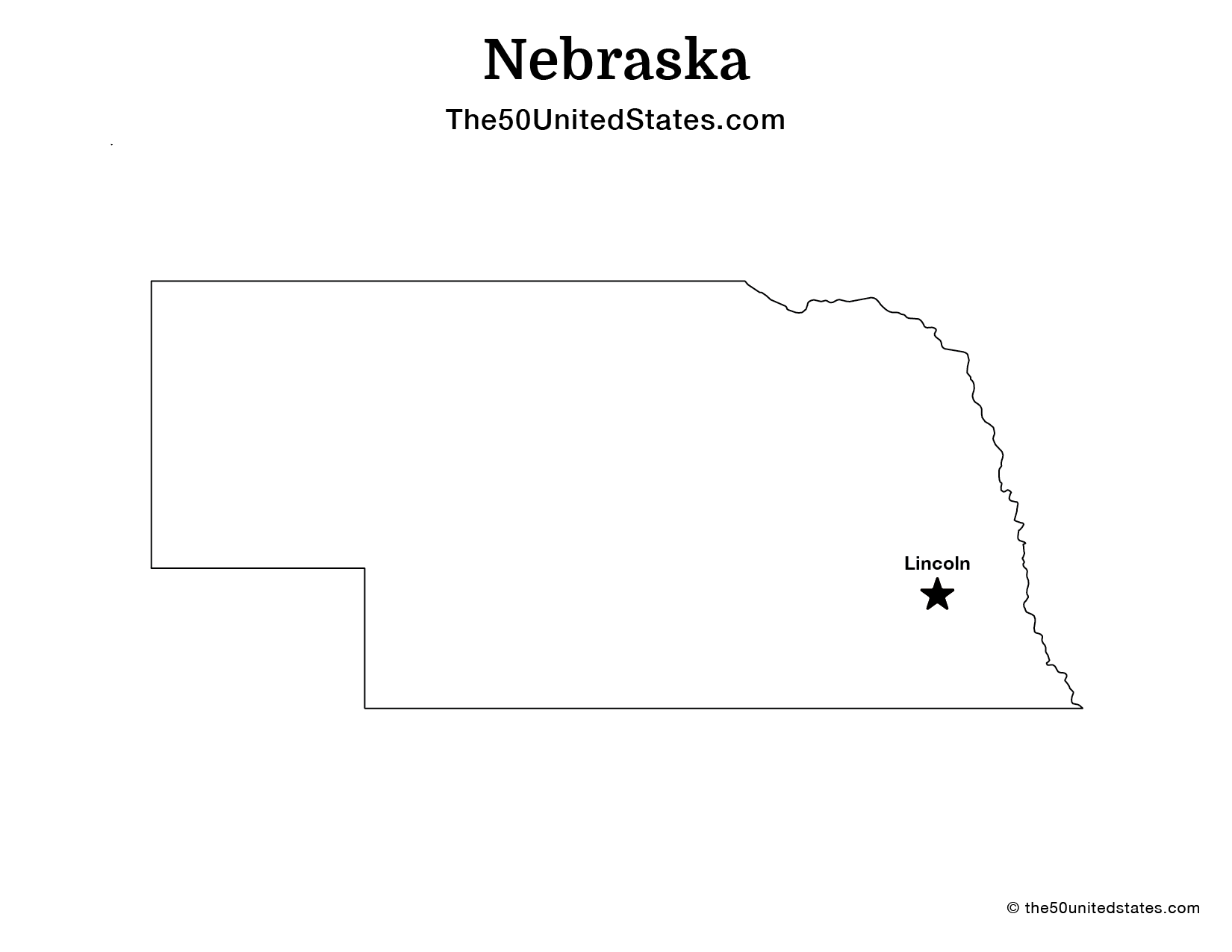 Map of Nebraska with Capital (Labeled)