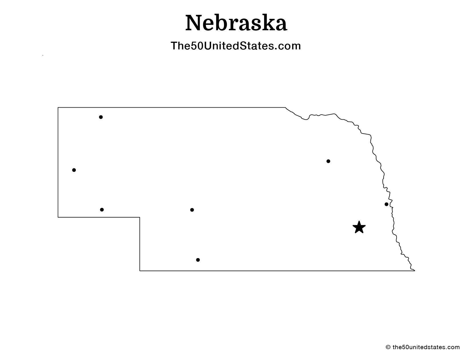 Map of Nebraska with Cities (Blank)