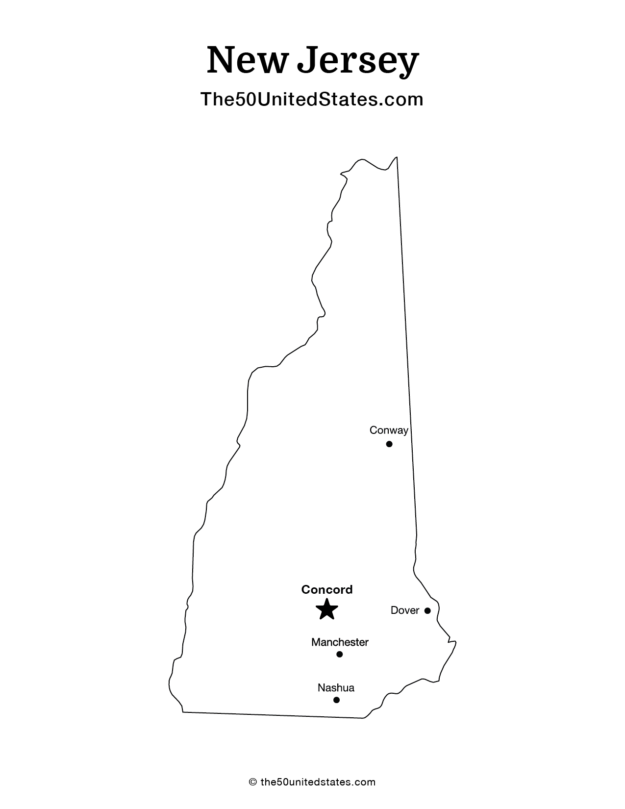 Map of New Hampshire with Cities (Labeled)