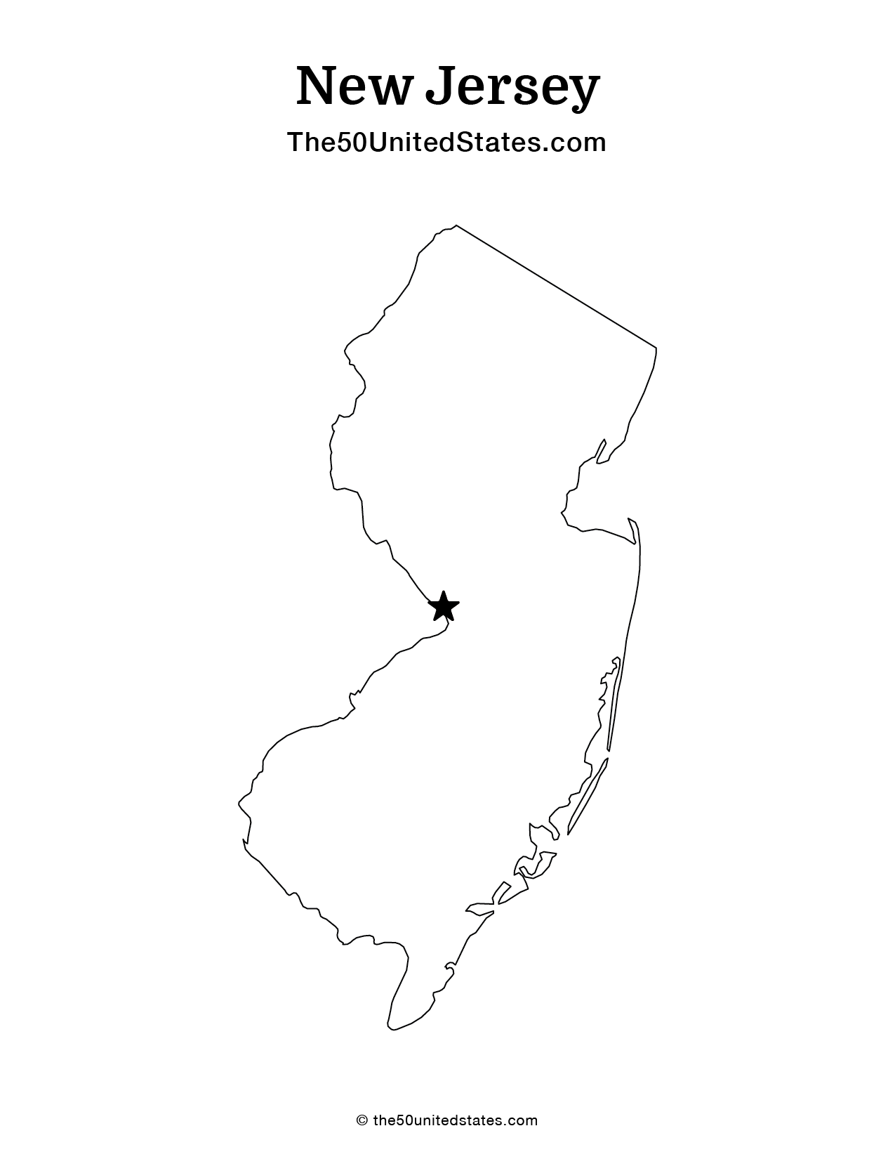 Map of New Jersey with Capital (Blank)