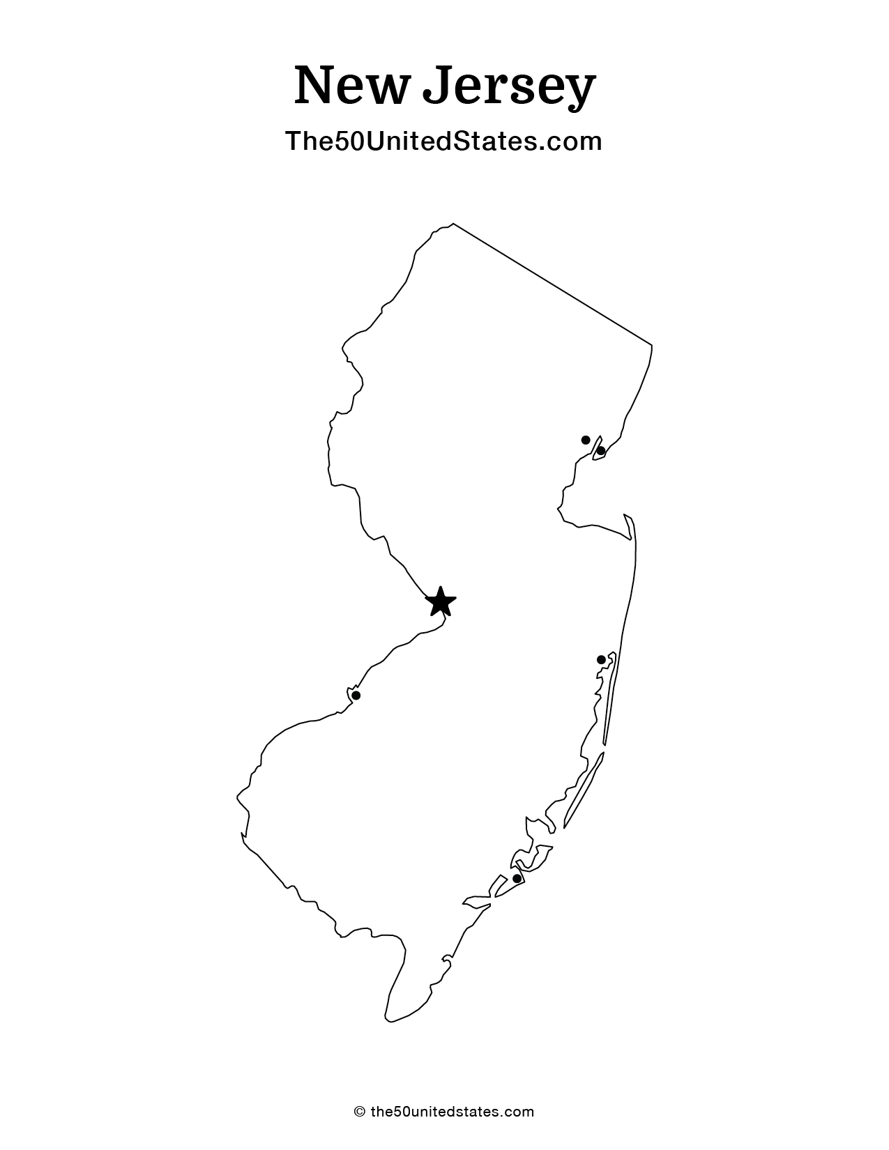 Map of New Jersey with Cities (Blank)