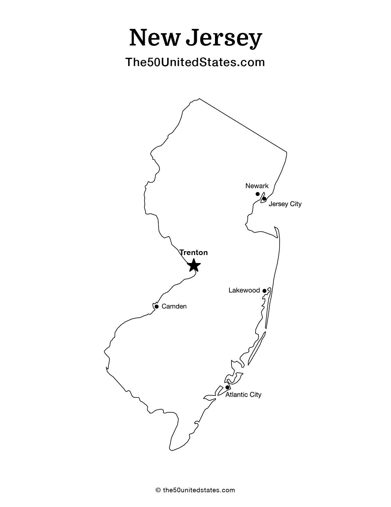 Map of New Jersey with Cities (Labeled)