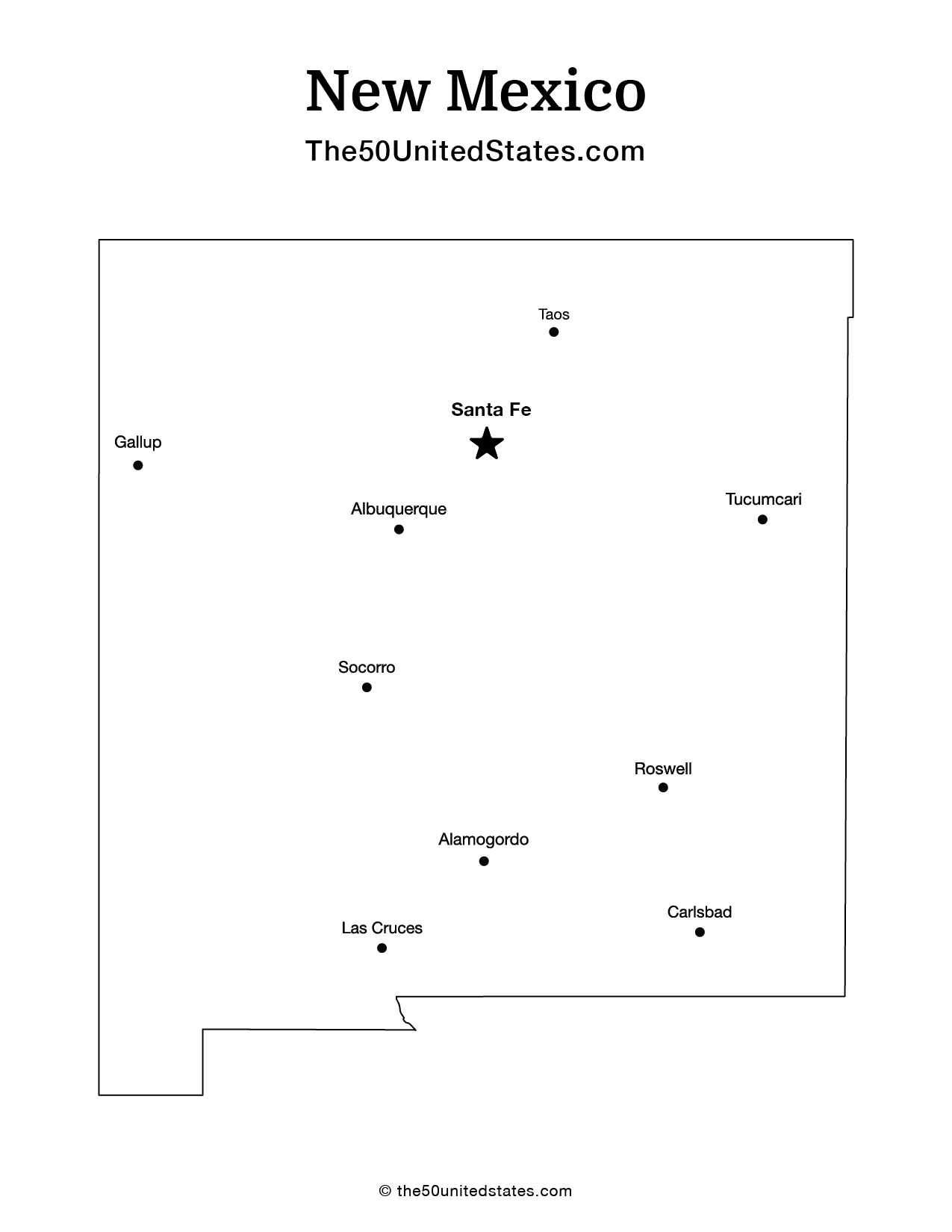 Map of New Mexico with Cities (Labeled)