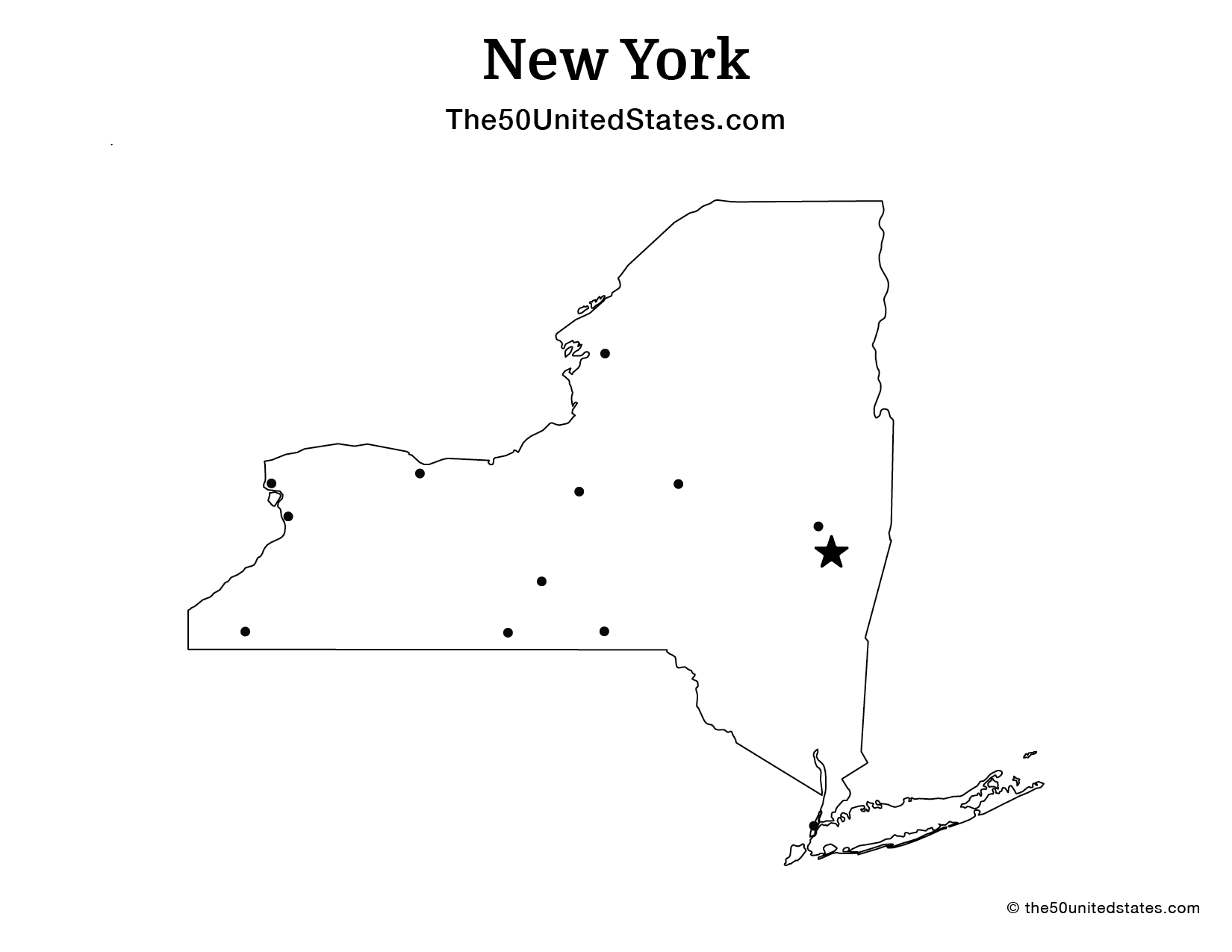 Map of New York with Cities (Blank)