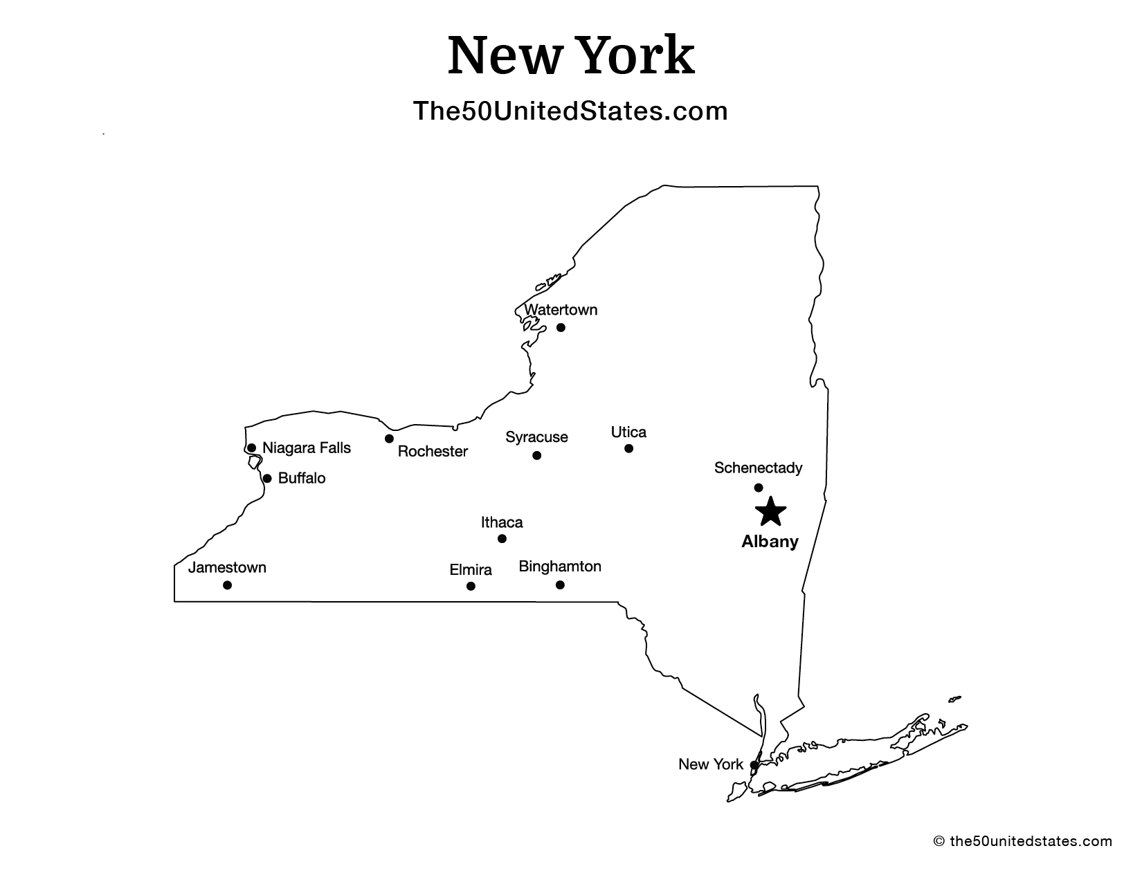 Map of New York with Cities (Labeled)
