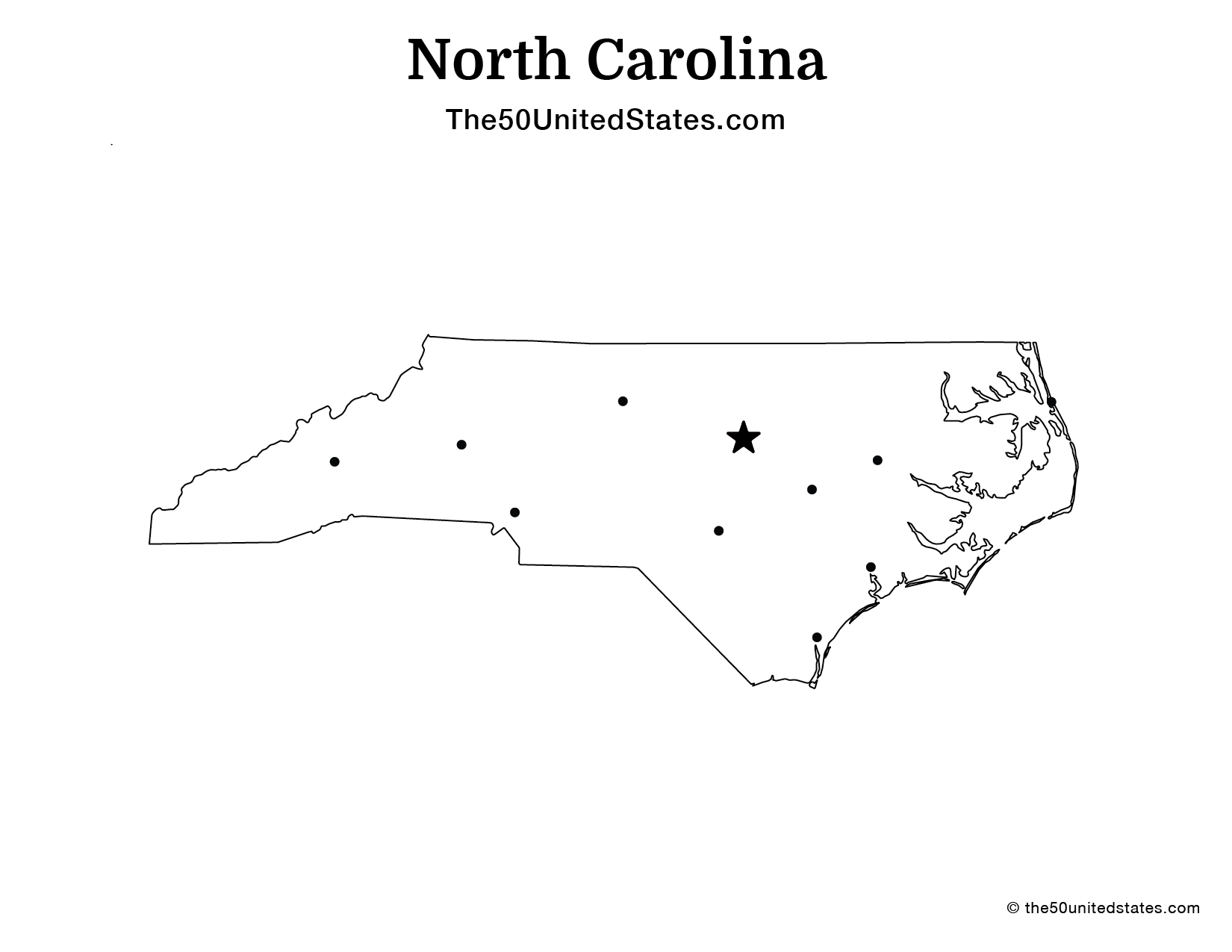 Map of North Carolina with Cities (Blank)