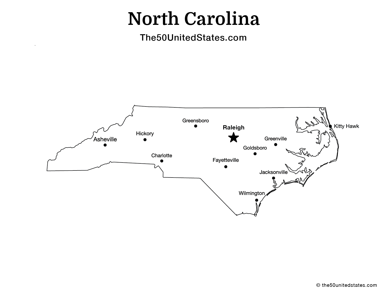 Map of North Carolina with Cities (Labeled)