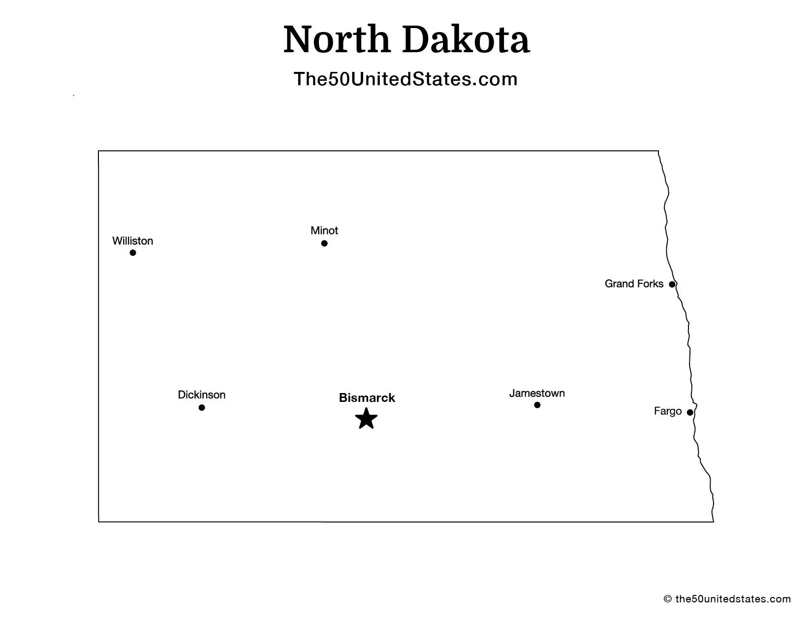 Map of North Dakota with Cities (Labeled)