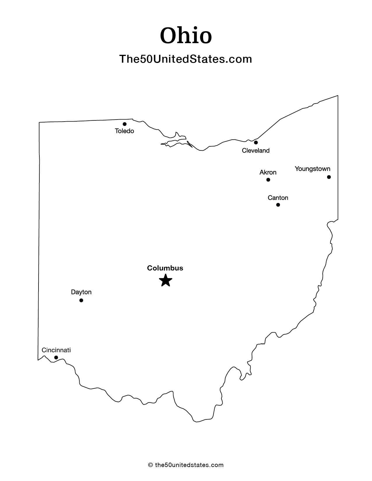Map of Ohio with Cities (Labeled)