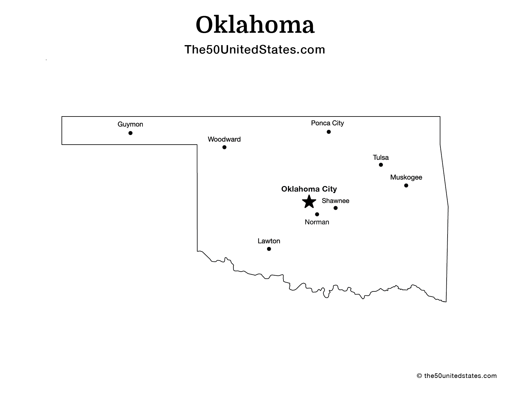 Map of Oklahoma with Cities (Labeled)