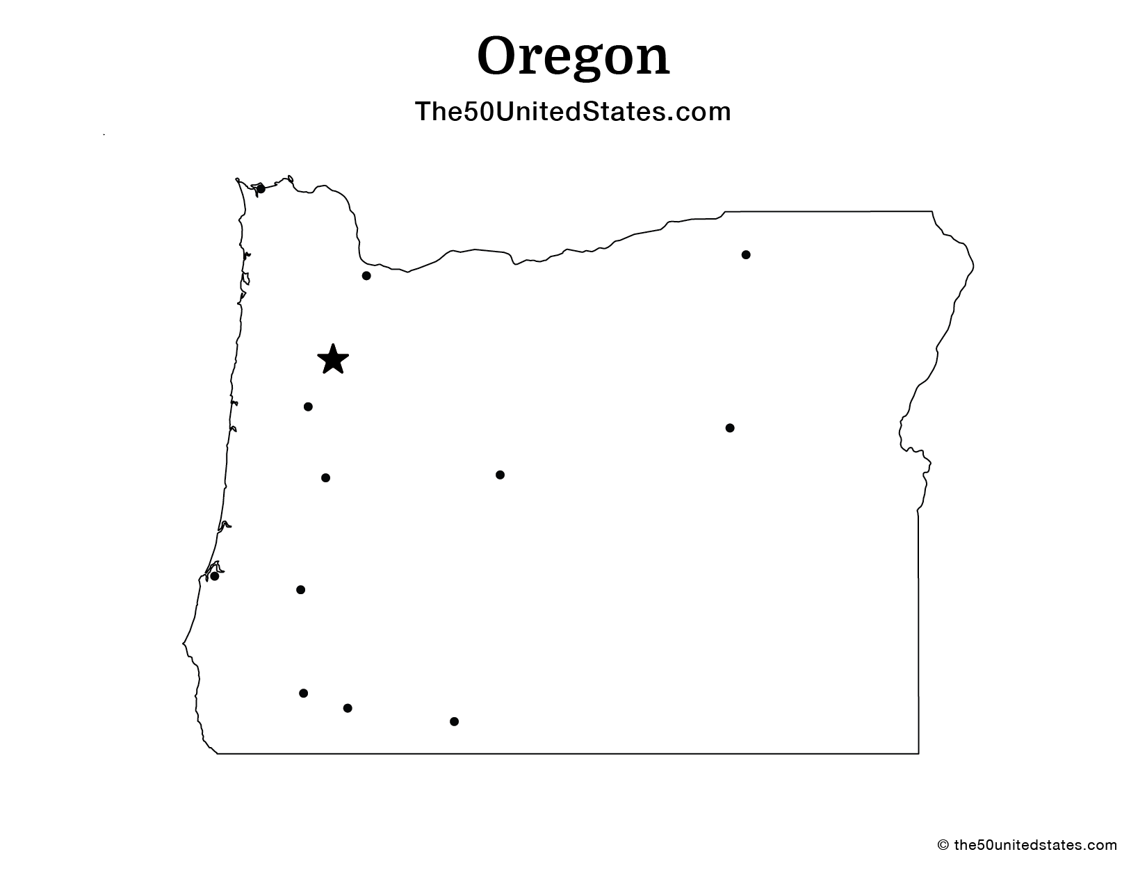 Map of Oregon with Cities (Blank)