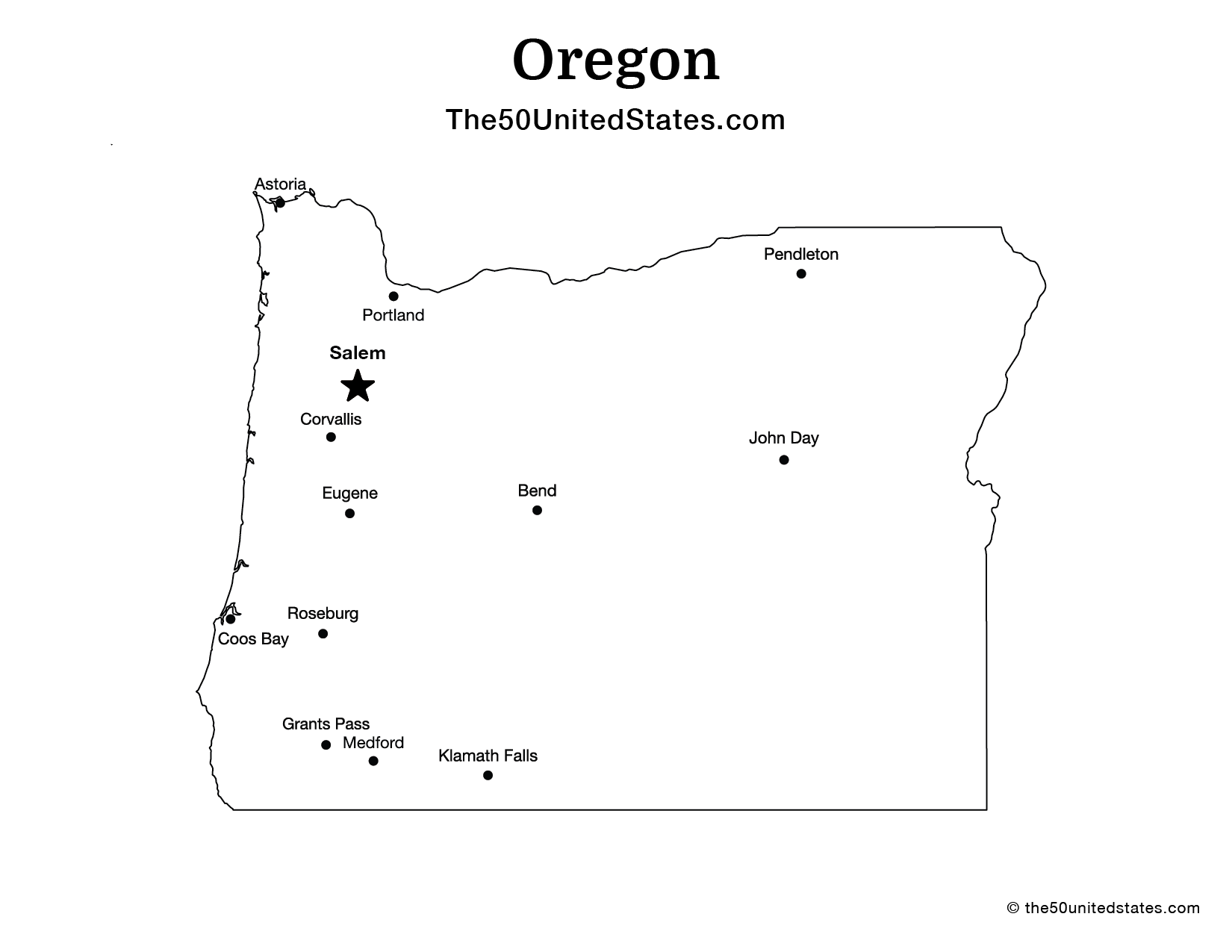 Map of Oregon with Cities (Labeled)