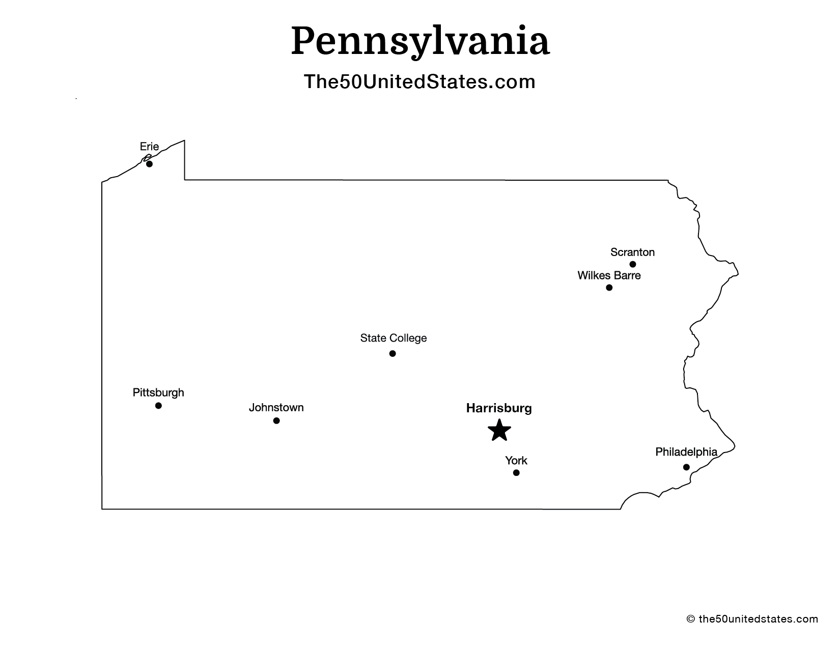 Map of Pennsylvania with Cities (Labeled)