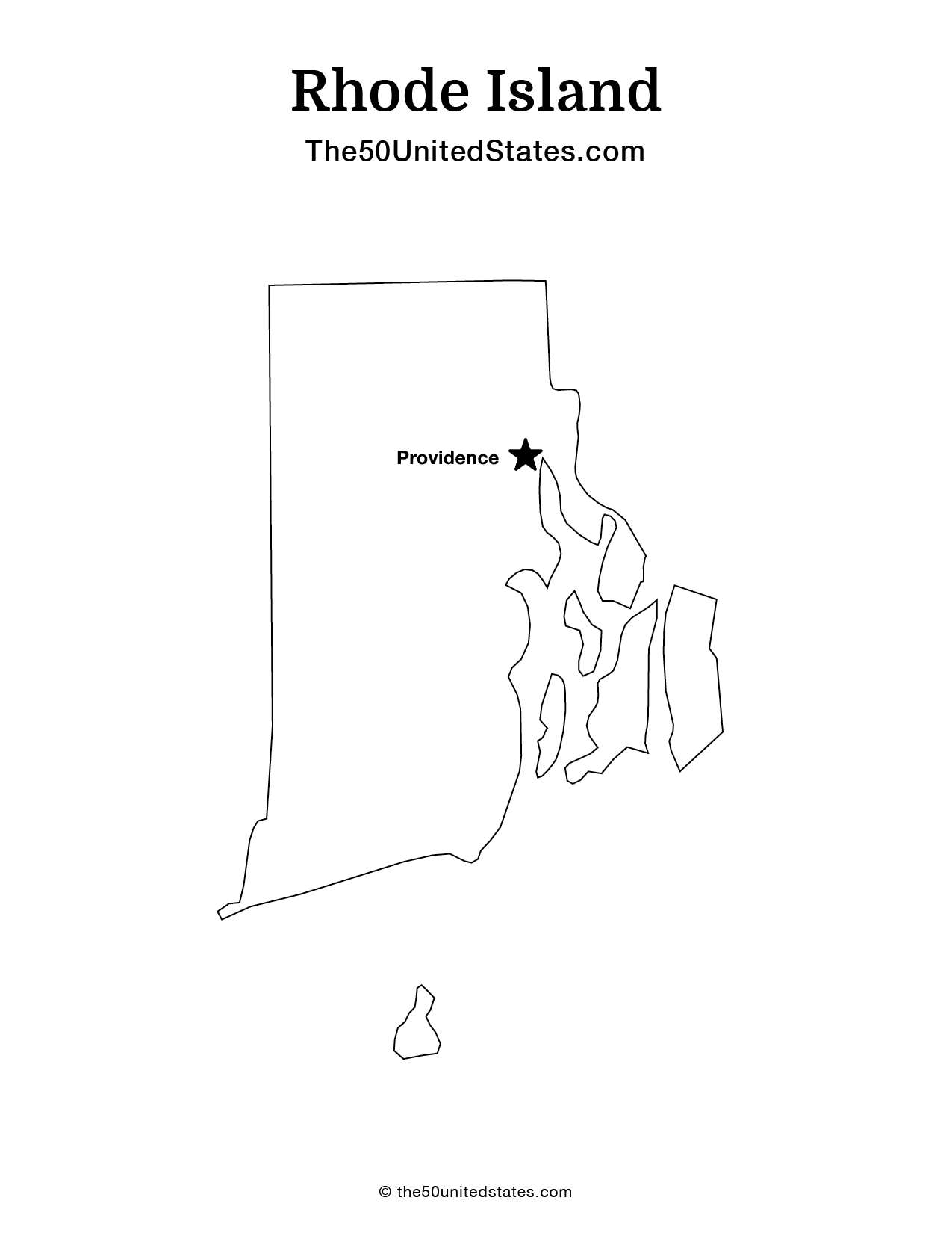 Map of Rhode Island with Capital (Labeled)